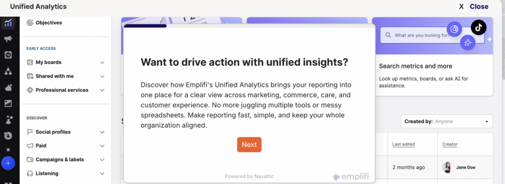 Screenshot of Unified Analytics interactive demo