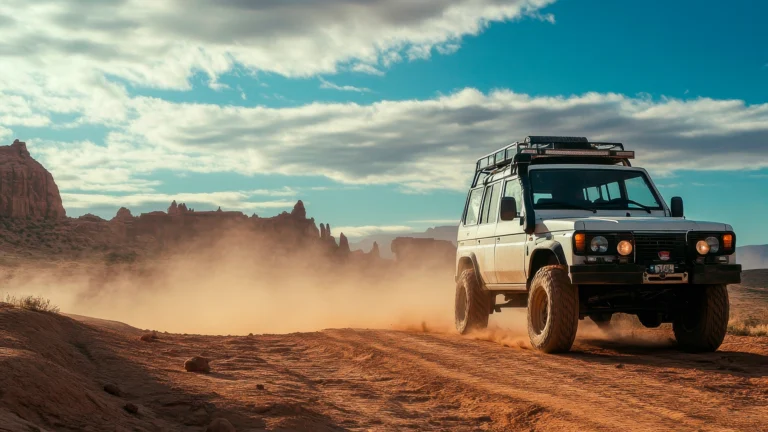 Jeep driving through the desert